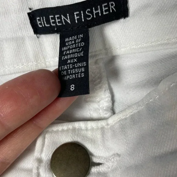 Eileen Fisher Jeans Womens 8 White Organic Cotton Slim Ankle Mid Rise Neutral - Picture 7 of 8